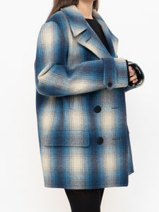 RALPH LAUREN POLO x Blue Plaid Wool-Blend Coat (XS-L)
