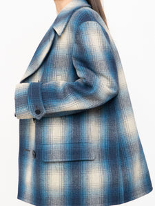 RALPH LAUREN POLO x Blue Plaid Wool-Blend Coat (XS-L)