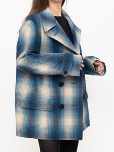 RALPH LAUREN POLO x Blue Plaid Wool-Blend Coat (XS-L)