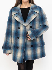 RALPH LAUREN POLO x Blue Plaid Wool-Blend Coat (XS-L)