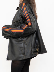 Vintage x Black, Multicolour-striped Faux Leather Biker Jacket (M-XL)