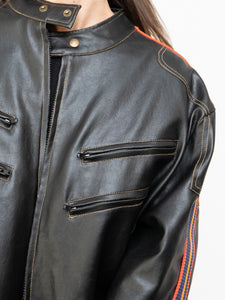 Vintage x Black, Multicolour-striped Faux Leather Biker Jacket (M-XL)