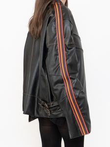 Vintage x Black, Multicolour-striped Faux Leather Biker Jacket (M-XL)