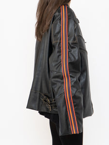 Vintage x Black, Multicolour-striped Faux Leather Biker Jacket (M-XL)