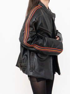 Vintage x Black, Multicolour-striped Faux Leather Biker Jacket (M-XL)