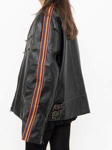 Vintage x Black, Multicolour-striped Faux Leather Biker Jacket (M-XL)