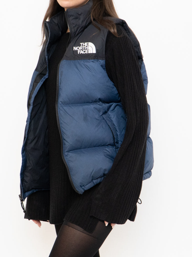 THE NORTH FACE x Blue, Black Nuptse 700 Puffer Vest (Mens S)