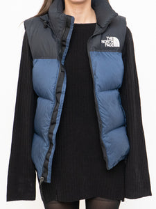 THE NORTH FACE x Blue, Black Nuptse 700 Puffer Vest (Mens S)