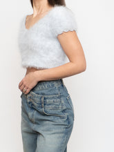 Load image into Gallery viewer, Vintage x Handmade Pale Blue Angora Knit Cropped Sweater (XS, S)