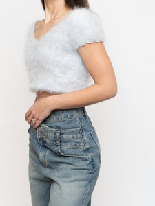 Vintage x Handmade Pale Blue Angora Knit Cropped Sweater (XS, S)