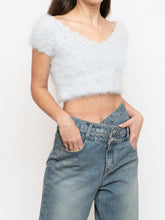 Load image into Gallery viewer, Vintage x Handmade Pale Blue Angora Knit Cropped Sweater (XS, S)