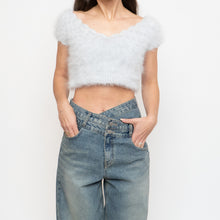 Load image into Gallery viewer, Vintage x Handmade Pale Blue Angora Knit Cropped Sweater (XS, S)