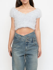 Vintage x Handmade Pale Blue Angora Knit Cropped Sweater (XS, S)