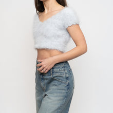 Load image into Gallery viewer, Vintage x Handmade Pale Blue Angora Knit Cropped Sweater (XS, S)