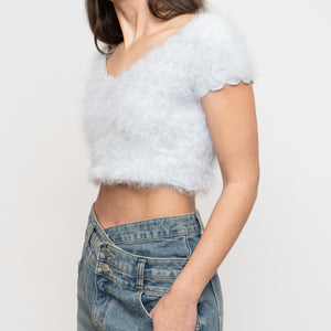 Vintage x Handmade Pale Blue Angora Knit Cropped Sweater (XS, S)