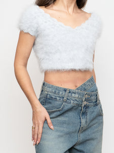 Vintage x Handmade Pale Blue Angora Knit Cropped Sweater (XS, S)
