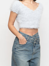 Load image into Gallery viewer, Vintage x Handmade Pale Blue Angora Knit Cropped Sweater (XS, S)