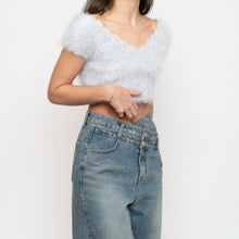 Load image into Gallery viewer, Vintage x Handmade Pale Blue Angora Knit Cropped Sweater (XS, S)