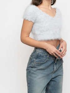 Vintage x Handmade Pale Blue Angora Knit Cropped Sweater (XS, S)