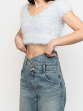 Load image into Gallery viewer, Vintage x Handmade Pale Blue Angora Knit Cropped Sweater (XS, S)