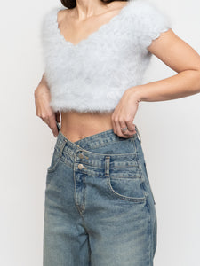 Vintage x Handmade Pale Blue Angora Knit Cropped Sweater (XS, S)