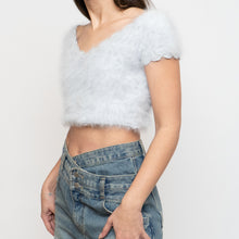 Load image into Gallery viewer, Vintage x Handmade Pale Blue Angora Knit Cropped Sweater (XS, S)