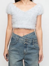 Load image into Gallery viewer, Vintage x Handmade Pale Blue Angora Knit Cropped Sweater (XS, S)