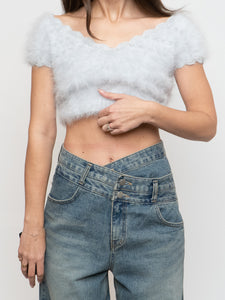 Vintage x Handmade Pale Blue Angora Knit Cropped Sweater (XS, S)