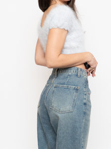 Vintage x Handmade Pale Blue Angora Knit Cropped Sweater (XS, S)