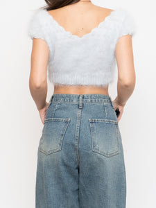 Vintage x Handmade Pale Blue Angora Knit Cropped Sweater (XS, S)