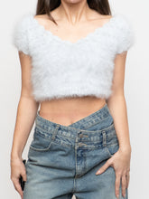 Load image into Gallery viewer, Vintage x Handmade Pale Blue Angora Knit Cropped Sweater (XS, S)