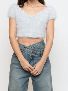 Vintage x Handmade Pale Blue Angora Knit Cropped Sweater (XS, S)