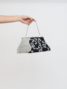 Vintage x Black, White Beaded Clutch