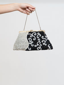Vintage x Black, White Beaded Clutch