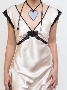 Vintage x Cream, Blak Satin & Lace Dress (S, M)