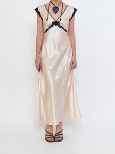 Vintage x Cream, Blak Satin & Lace Dress (S, M)