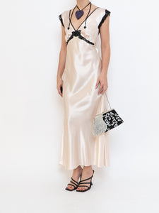Vintage x Cream, Blak Satin & Lace Dress (S, M)