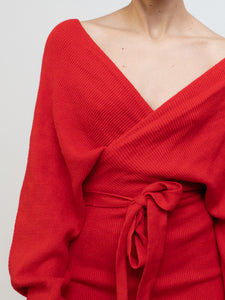 Modern x Deadstock Red Ribbed Wrap Knit Dress (XS-M)