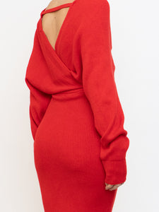 Modern x Deadstock Red Ribbed Wrap Knit Dress (XS-M)