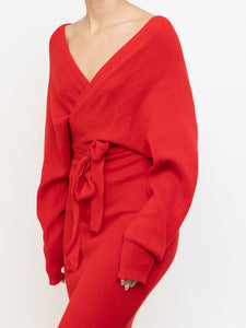 Modern x Deadstock Red Ribbed Wrap Knit Dress (XS-M)