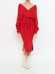 Modern x Deadstock Red Ribbed Wrap Knit Dress (XS-M)