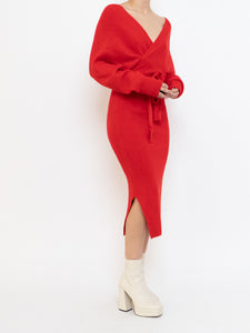 Modern x Deadstock Red Ribbed Wrap Knit Dress (XS-M)