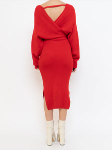 Modern x Deadstock Red Ribbed Wrap Knit Dress (XS-M)