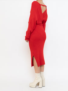 Modern x Deadstock Red Ribbed Wrap Knit Dress (XS-M)