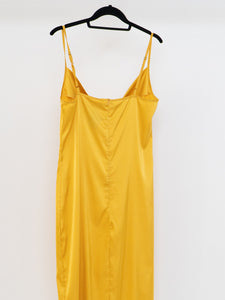 Modern x Yellow Satin Cowl Neck Slip Dress (L, XL)