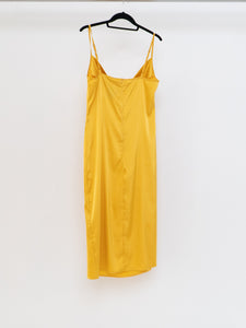 Modern x Yellow Satin Cowl Neck Slip Dress (L, XL)