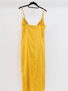 Modern x Yellow Satin Cowl Neck Slip Dress (L, XL)