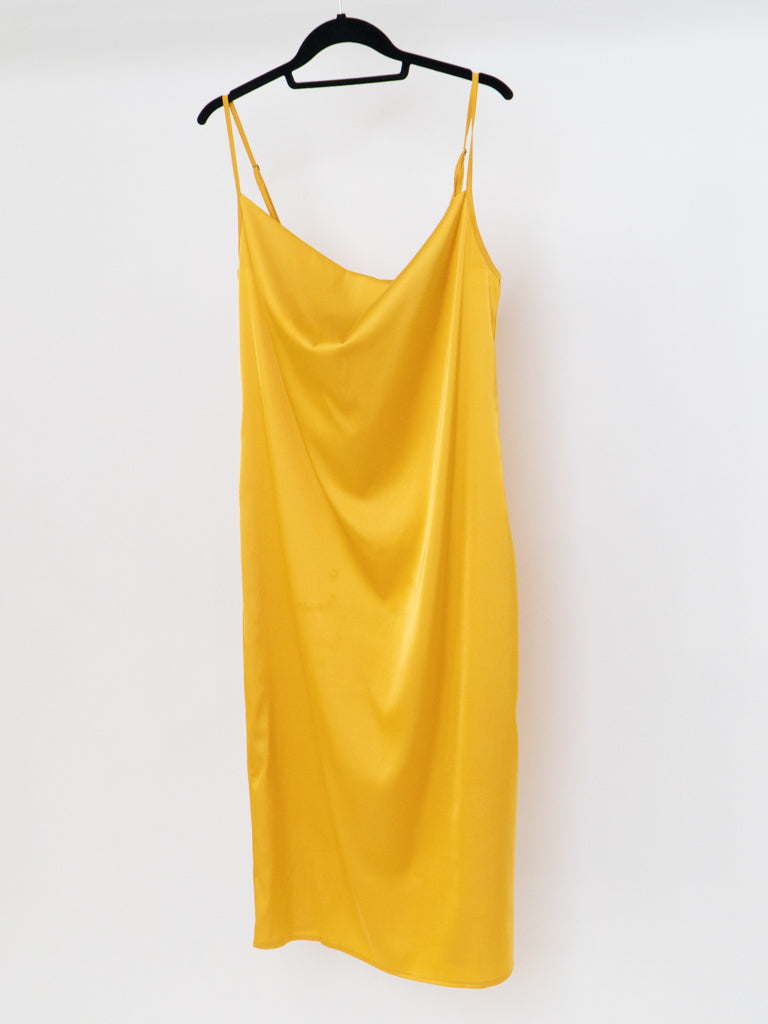 Modern x Yellow Satin Cowl Neck Slip Dress (L, XL)