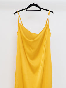Modern x Yellow Satin Cowl Neck Slip Dress (L, XL)