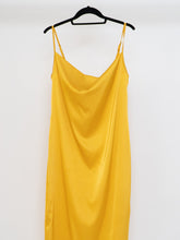 Load image into Gallery viewer, Modern x Yellow Satin Cowl Neck Slip Dress (L, XL)